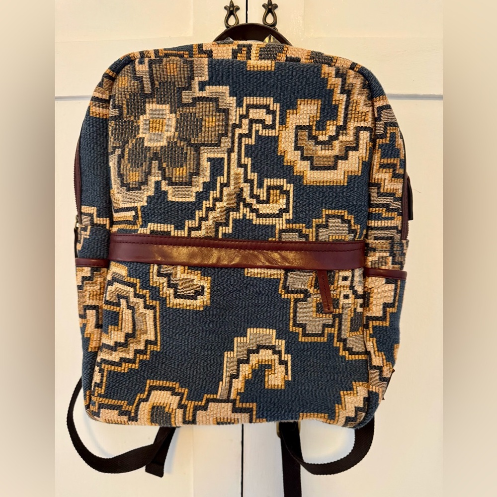 Patricia Nash Blue and Brown Patterned Backpack
